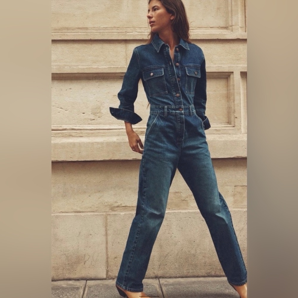 Zara Dark Blue Denim Women's Overalls Jumpsuit Women Size M NWT - Picture 2 of 6